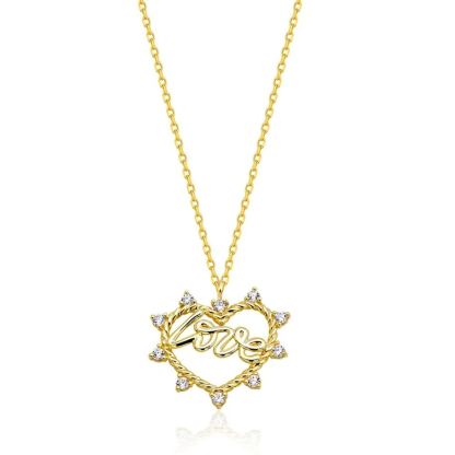 Gold Plated CZ Heart Love with Diamond Necklace 
