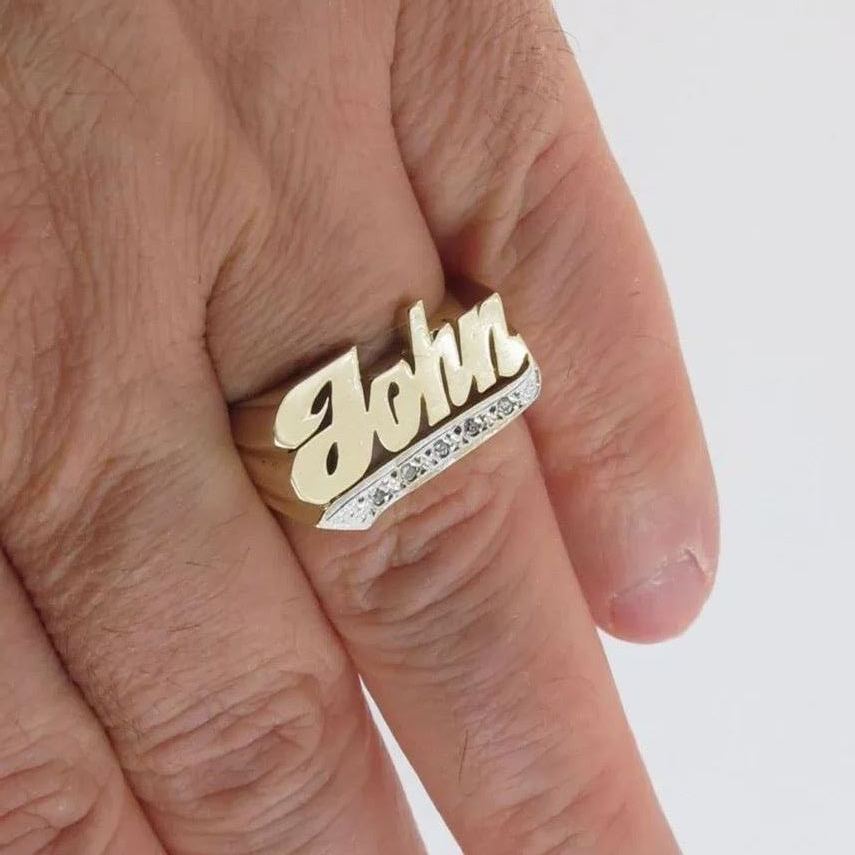 Gold plated Diamond Cut Name Ring