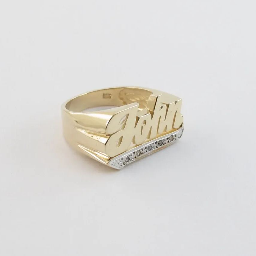 Gold plated Diamond Cut Name Ring
