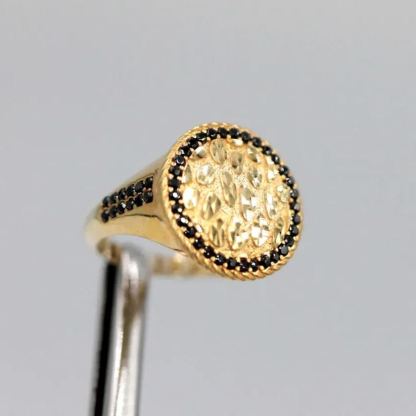  Black Cz Stone Diamond Cut Nugget Ring