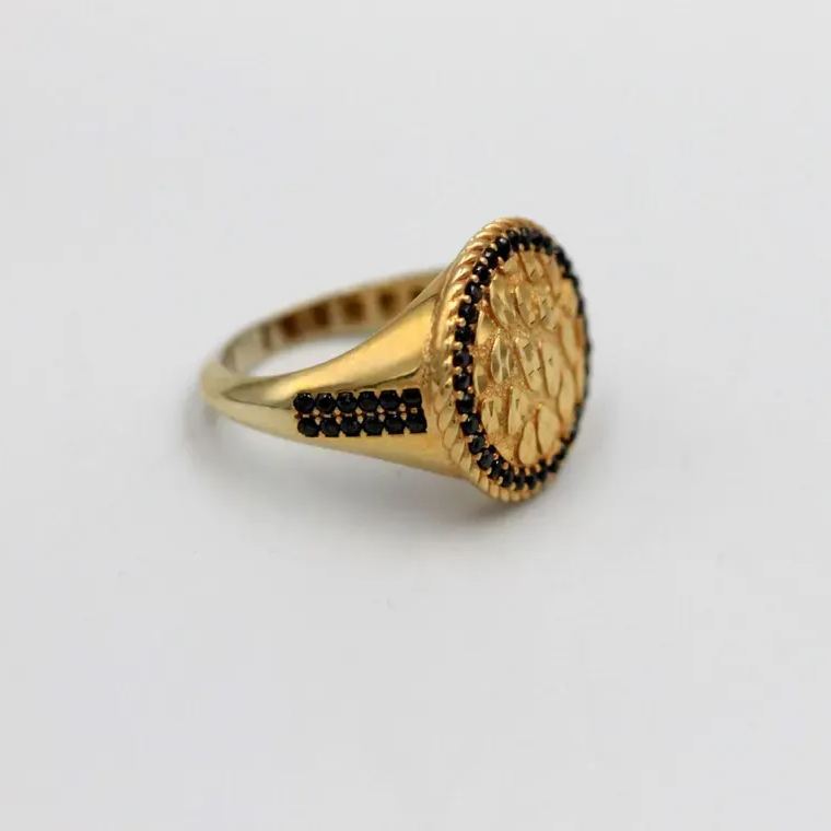  Black Cz Stone Diamond Cut Nugget Ring