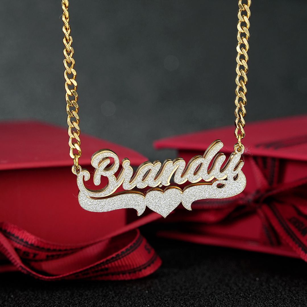 Shiny Heart Shape Stainless Steel Customized Double Layer Name Necklace