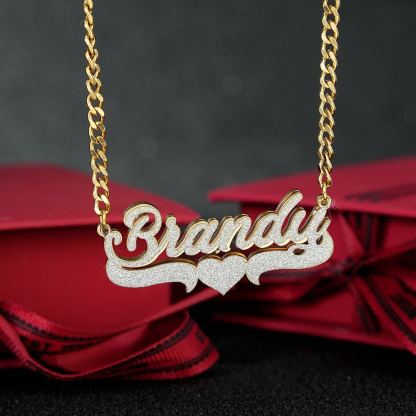 Shiny Heart Shape Stainless Steel Customized Double Layer Name Necklace 