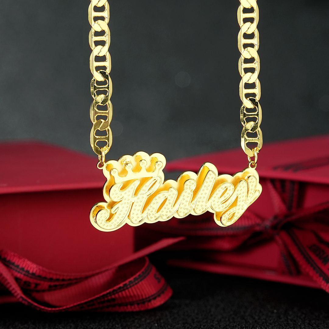 Double Layer Personalized Custom 3D Name Necklace with Crown