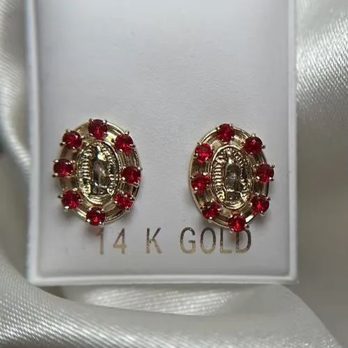Gold plated red virgencita earrings