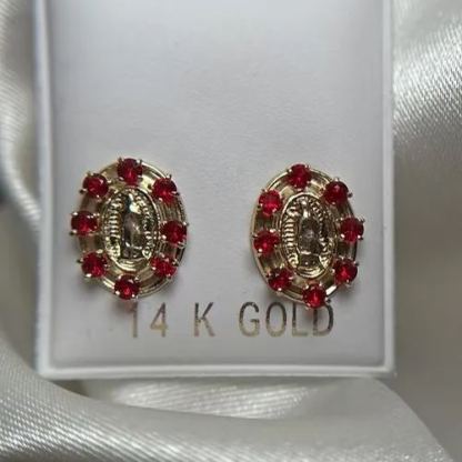 Gold plated red virgencita earrings