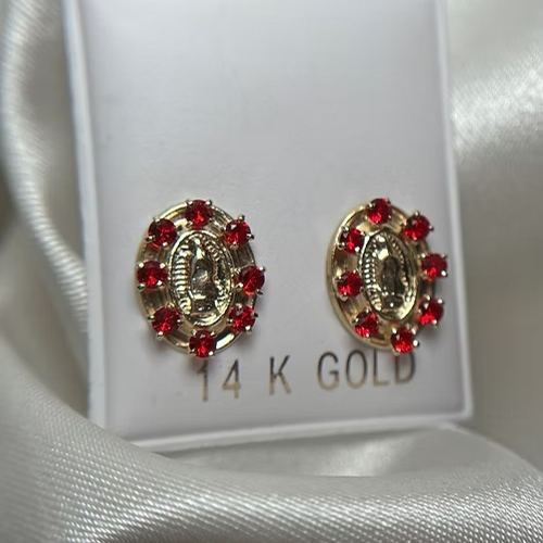 Gold plated red virgencita earrings