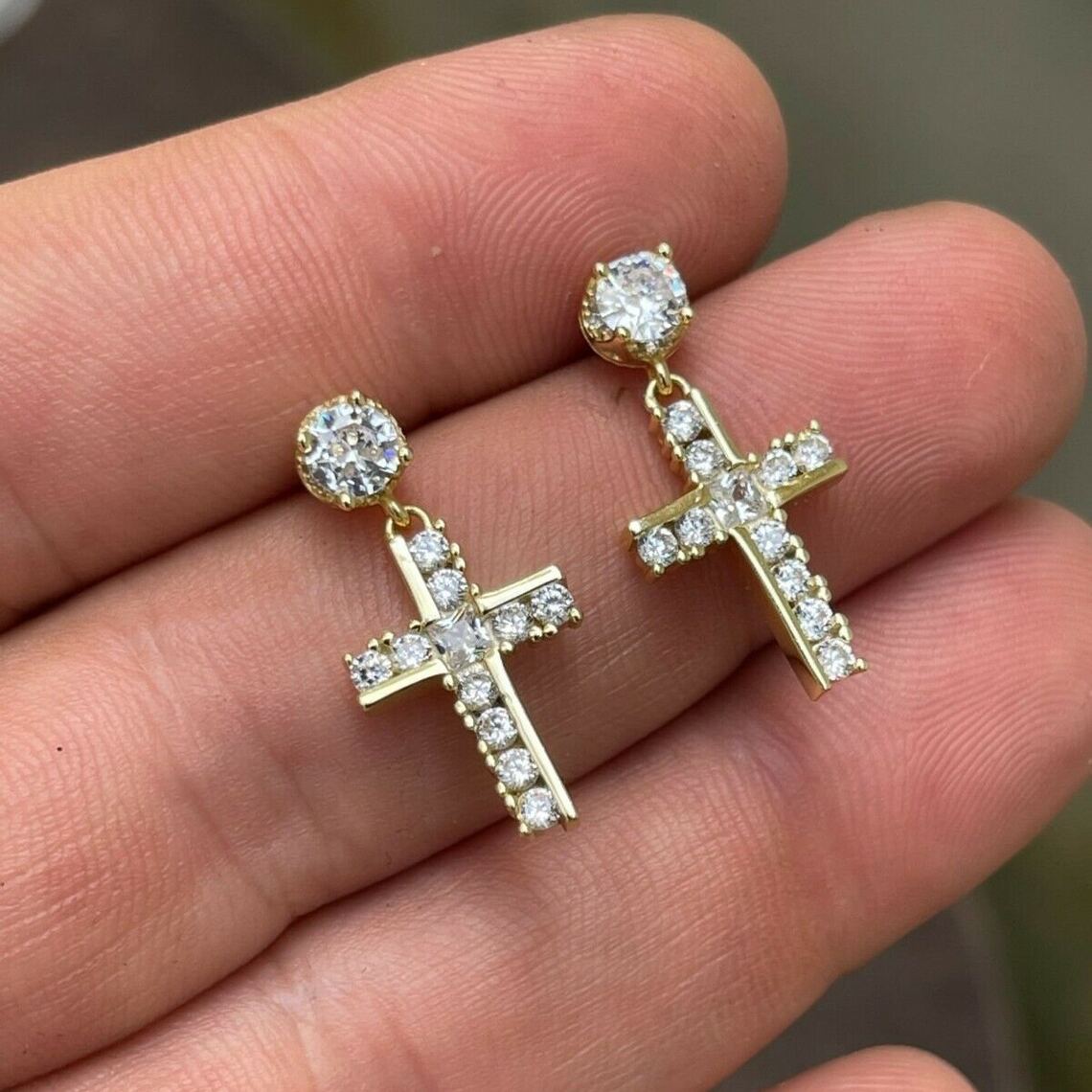 Gold Plated Zirconia Drop Cross Dangle Earrigs