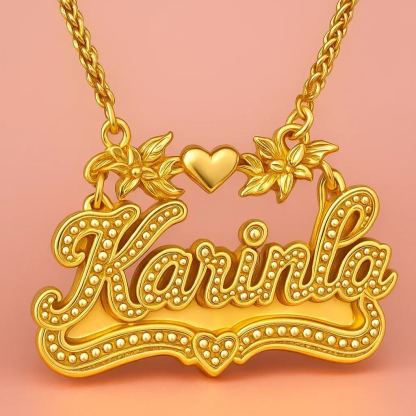 Blossom & Heart Gold Name Necklace