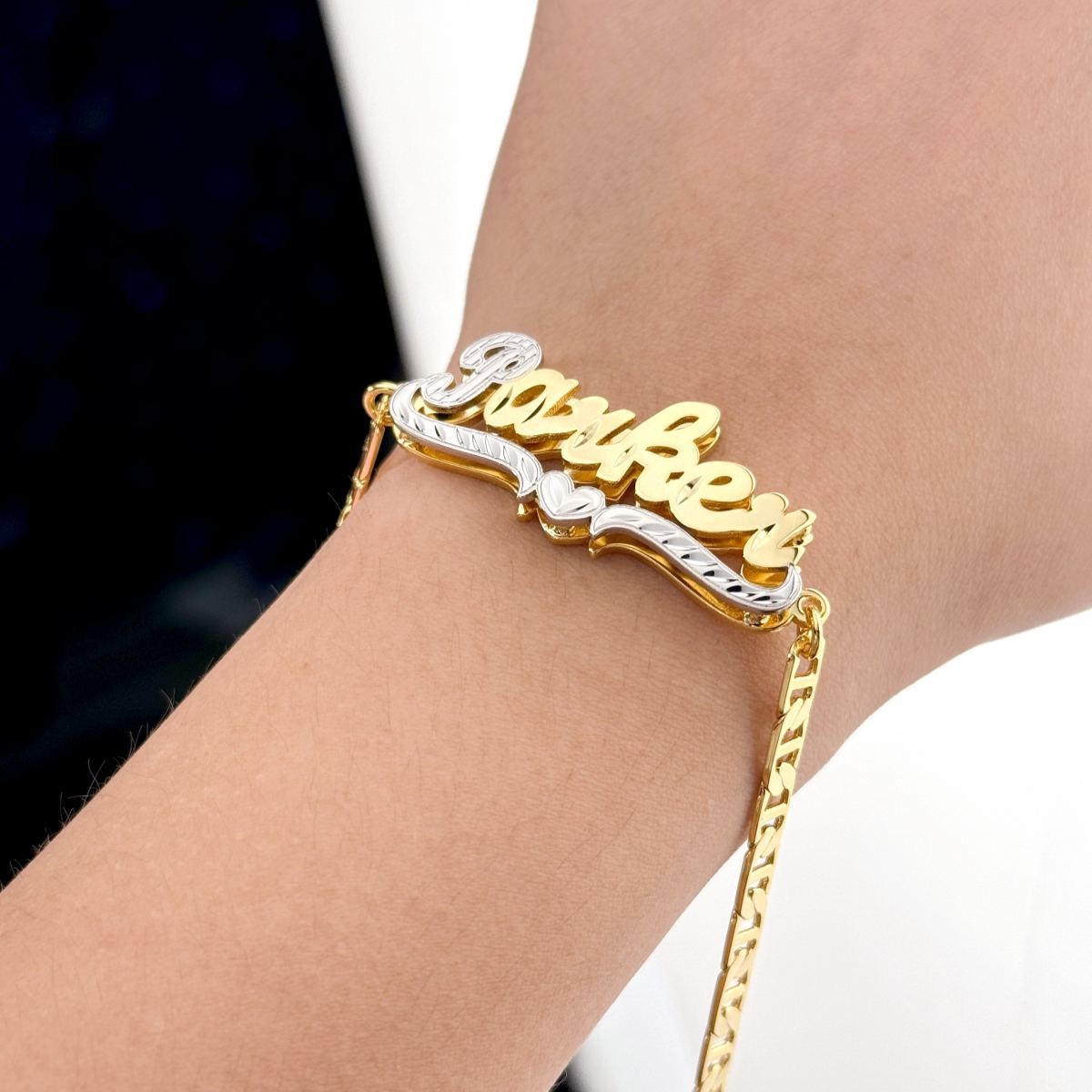 Two Tone Gold Plated Personalized Heart Name Bracelet