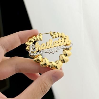 [Copy]Diamond Cut 3D Heart Name Necklace and Twist Hoop Earrings Set