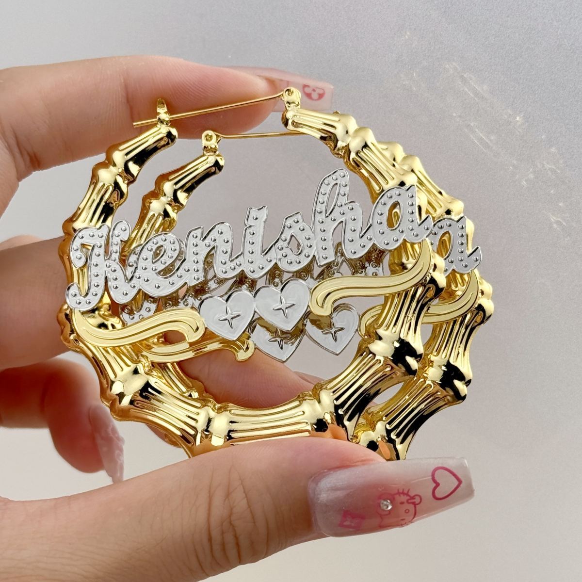 [Copy]Diamond Cut 3D Heart Name Necklace and Twist Hoop Earrings Set