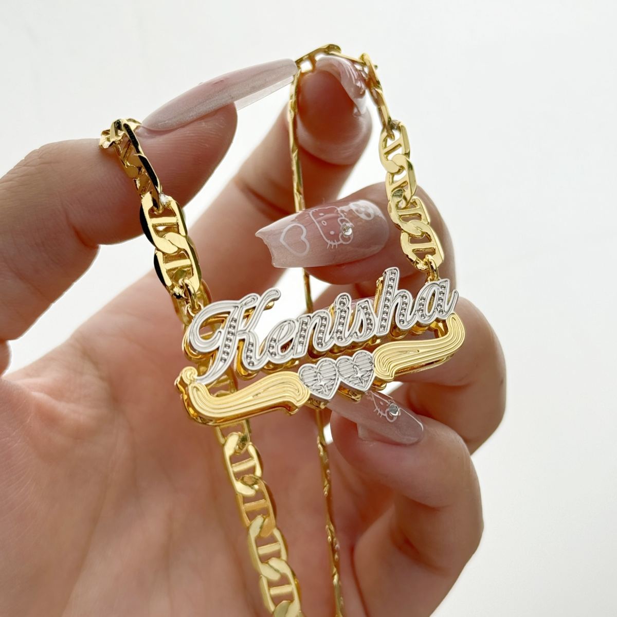 [Copy]Diamond Cut 3D Heart Name Necklace and Twist Hoop Earrings Set