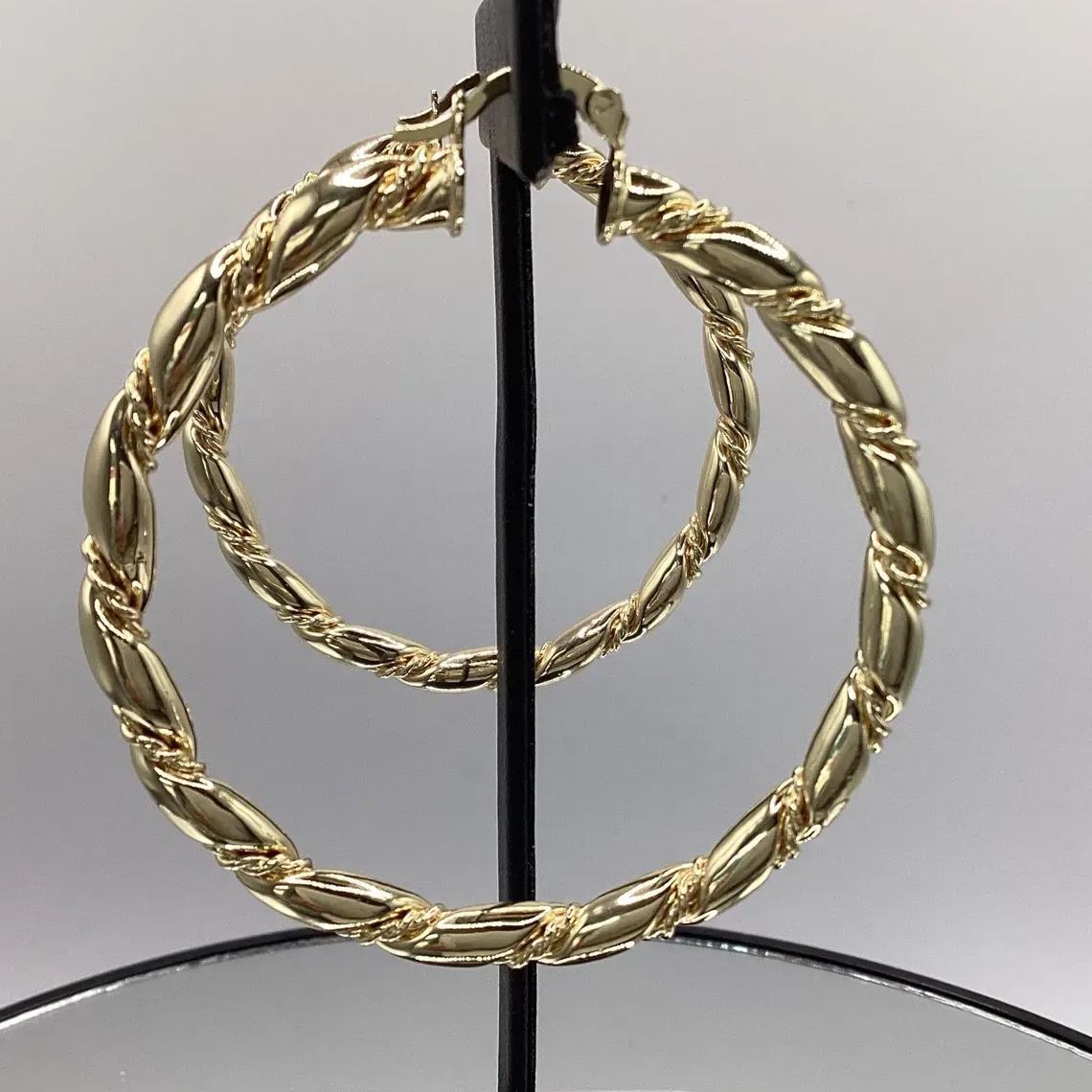 [Copy]20mm Heart Textured Hoop Earrings Gold Plated Hoop Earrings For Her