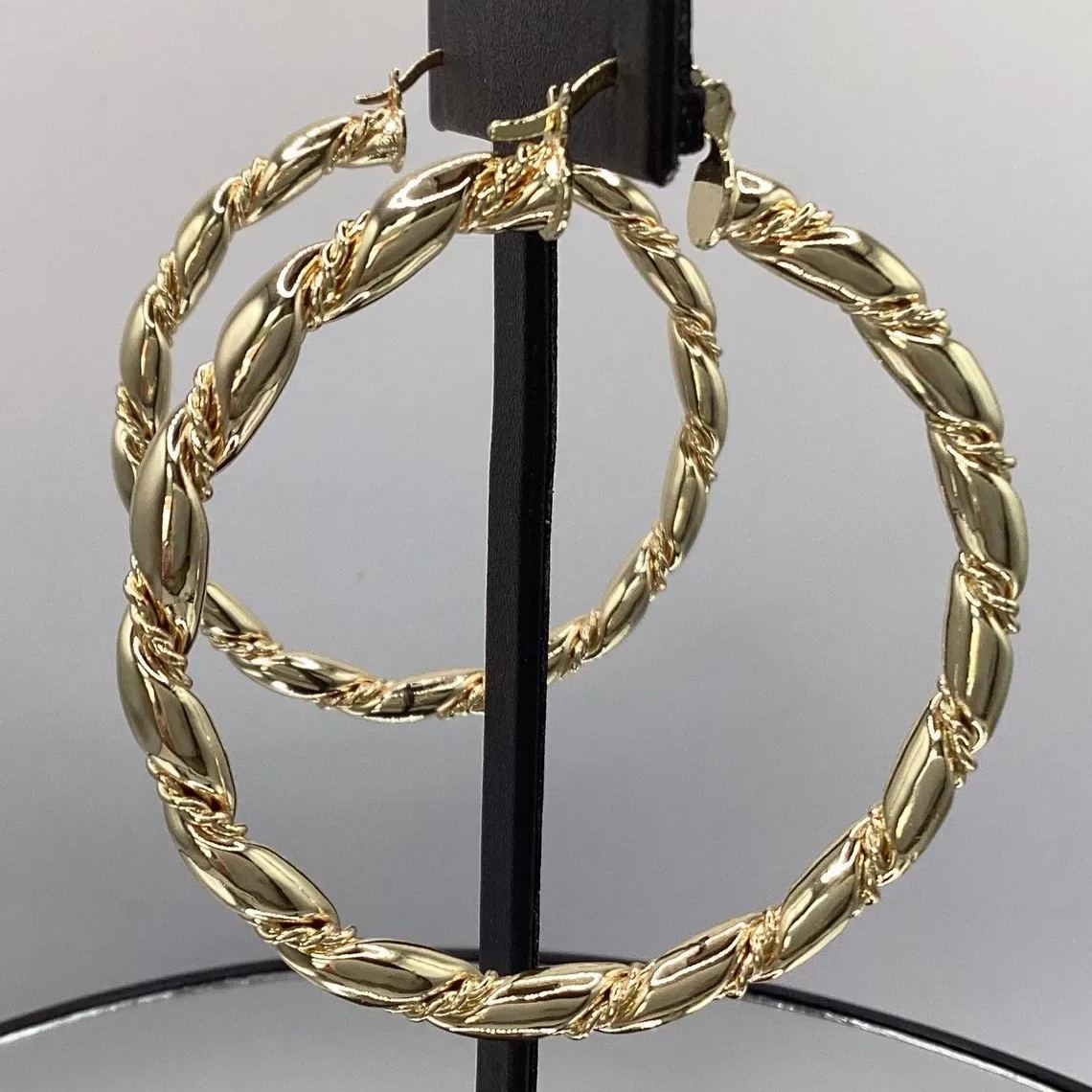 [Copy]20mm Heart Textured Hoop Earrings Gold Plated Hoop Earrings For Her