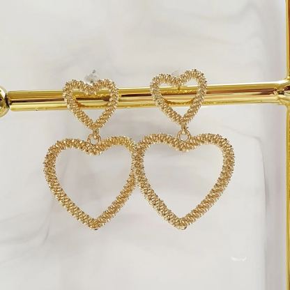 Two Drip Hearts Statement Dangle Earrings Stainless Steel