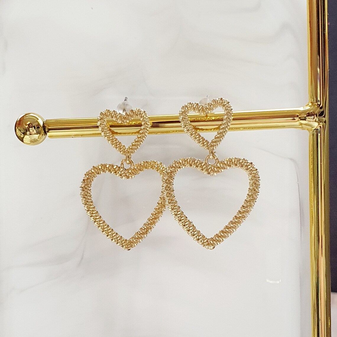 Two Drip Hearts Statement Dangle Earrings Stainless Steel