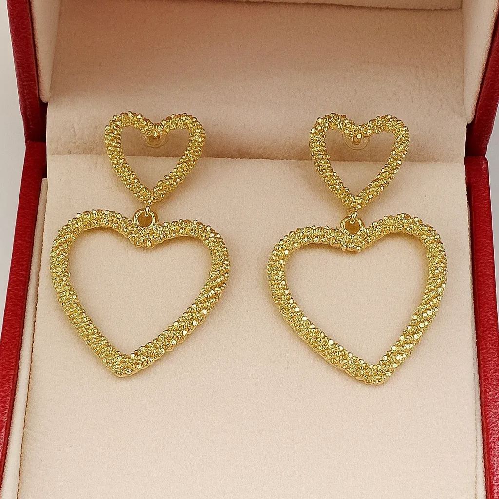 Two Drip Hearts Statement Dangle Earrings Stainless Steel