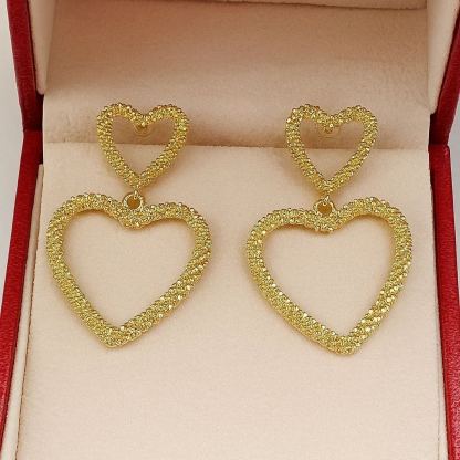 Two Drip Hearts Statement Dangle Earrings Stainless Steel