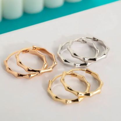 30mm Minimalist Everyday Bamboo Hoop Earrings Stainless Steel