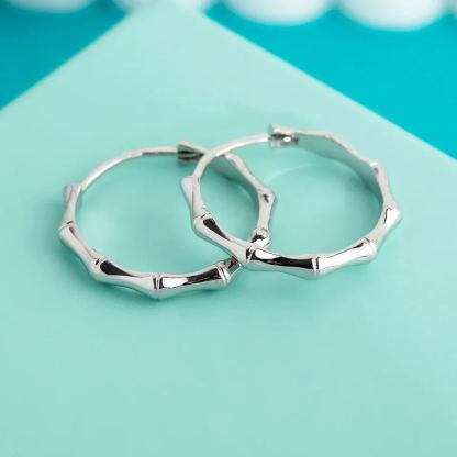 30mm Minimalist Everyday Bamboo Hoop Earrings Stainless Steel