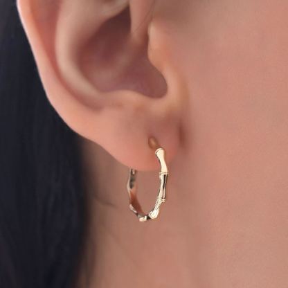 30mm Minimalist Everyday Bamboo Hoop Earrings Stainless Steel