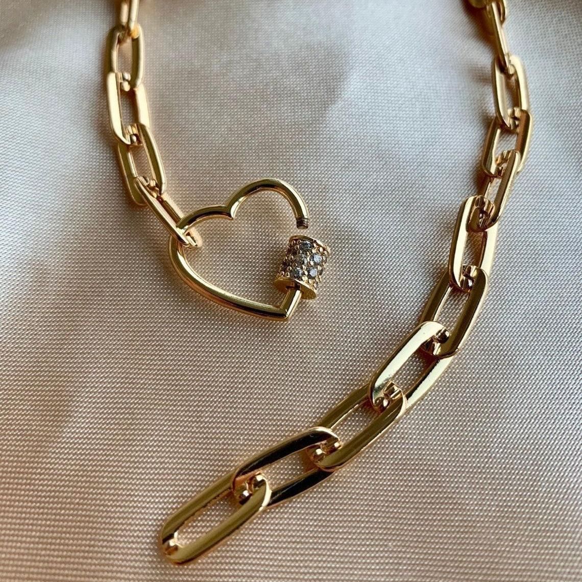 Chunky Heart Lock Carabiner Lock Necklace