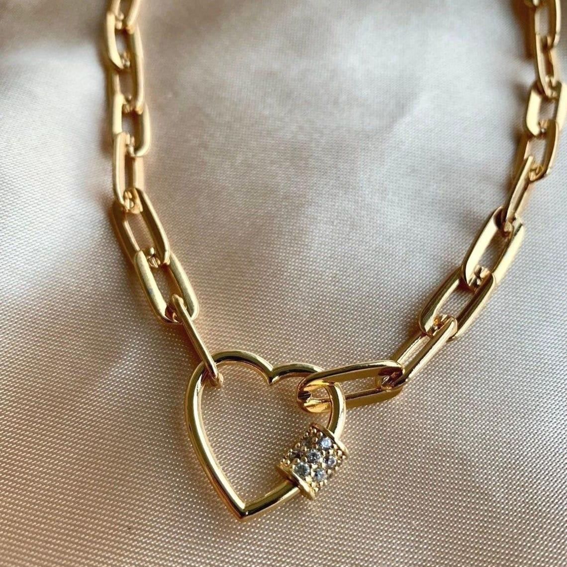 Chunky Heart Lock Carabiner Lock Necklace