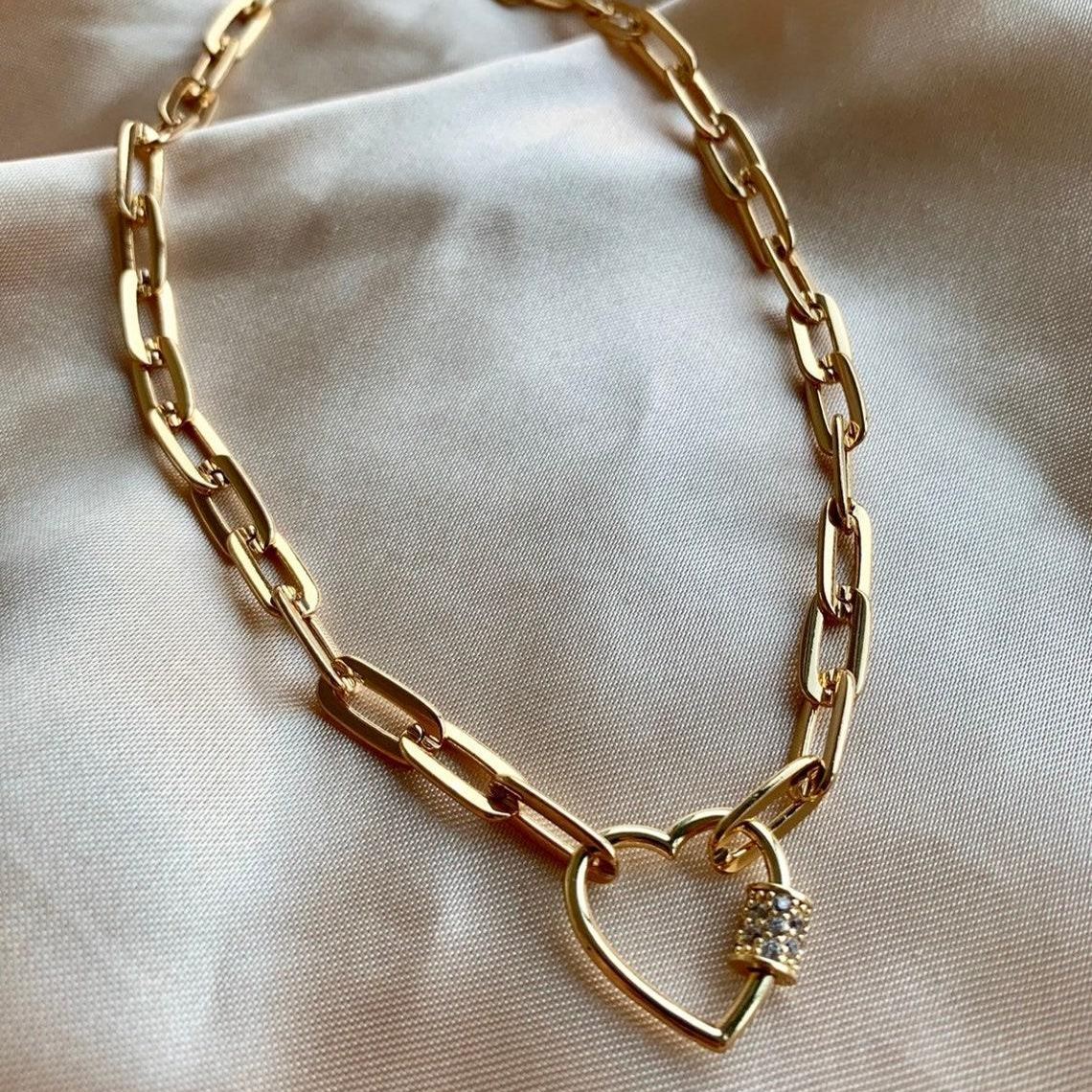 Chunky Heart Lock Carabiner Lock Necklace