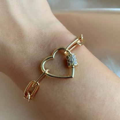 Chunky Heart Lock Carabiner Lock Link Chain Bracelet