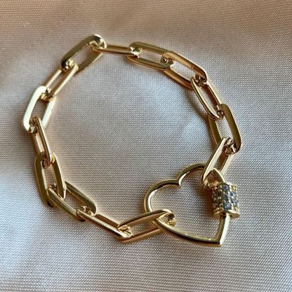 Chunky Heart Lock Carabiner Lock Link Chain Bracelet