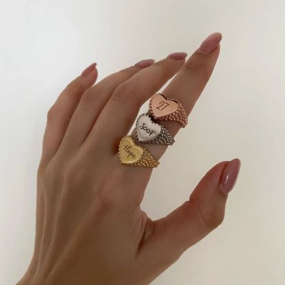 [Copy]Personalized Heat Initial Ring Custom Zircon Cursive Initial Letter Ring