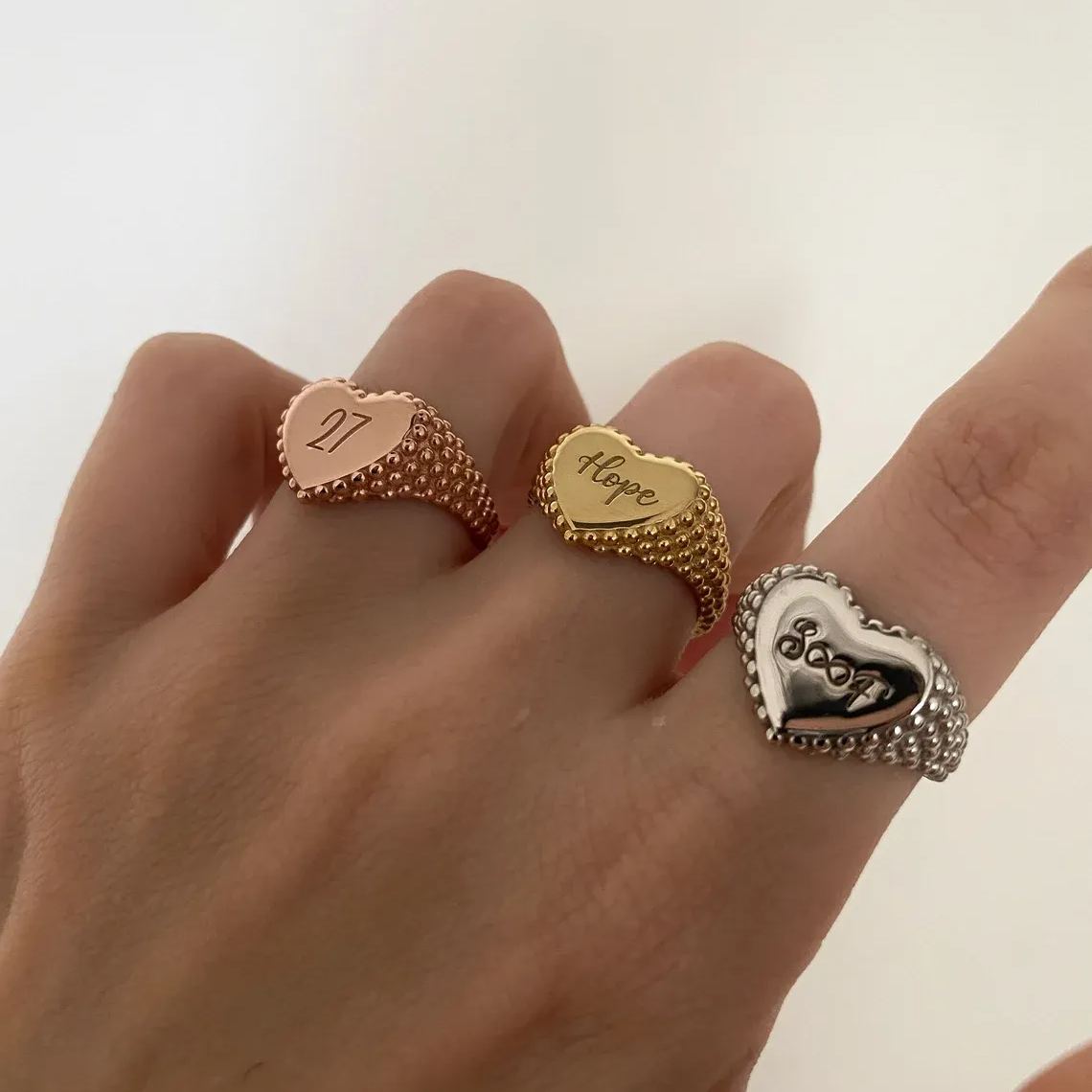 [Copy]Personalized Heat Initial Ring Custom Zircon Cursive Initial Letter Ring