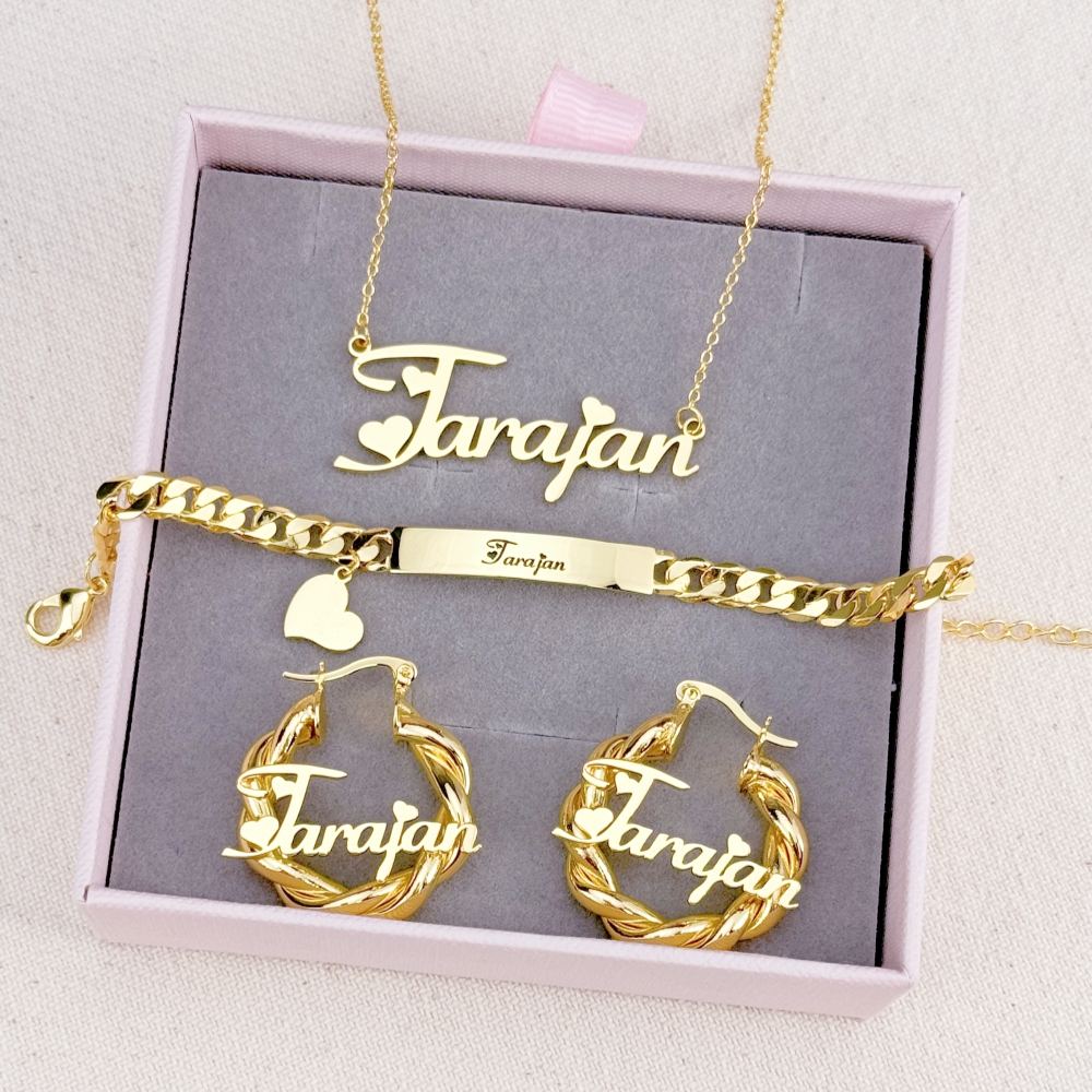 Peronalized Kids Jewelry Set Name Necklace Bracelet And Mini Earrings