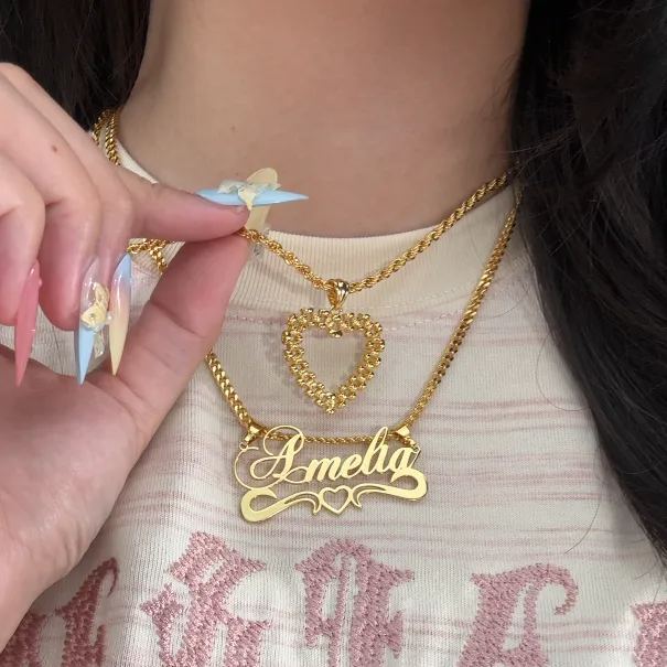 Rx Style Heart Pendant And Nameplate with Heart Necklace Set