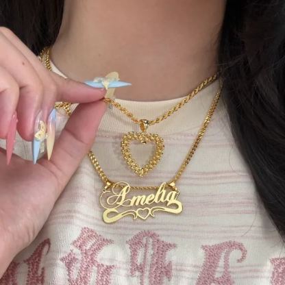Rx Style Heart Pendant And Nameplate with Heart Necklace Set