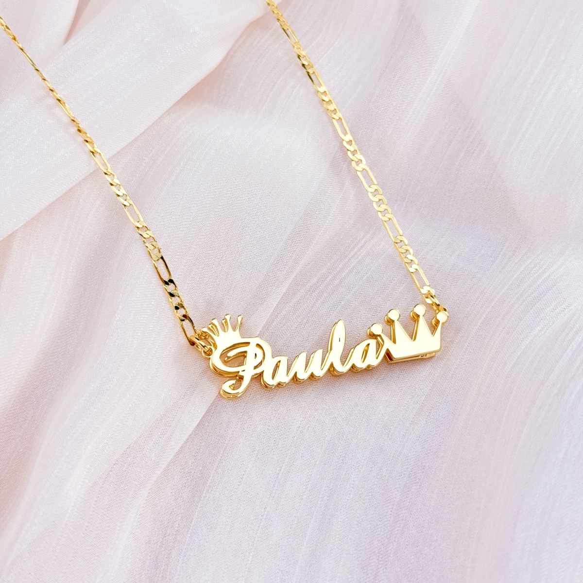 Personalized Doubla Plate Crown Name Necklace Gold Plated
