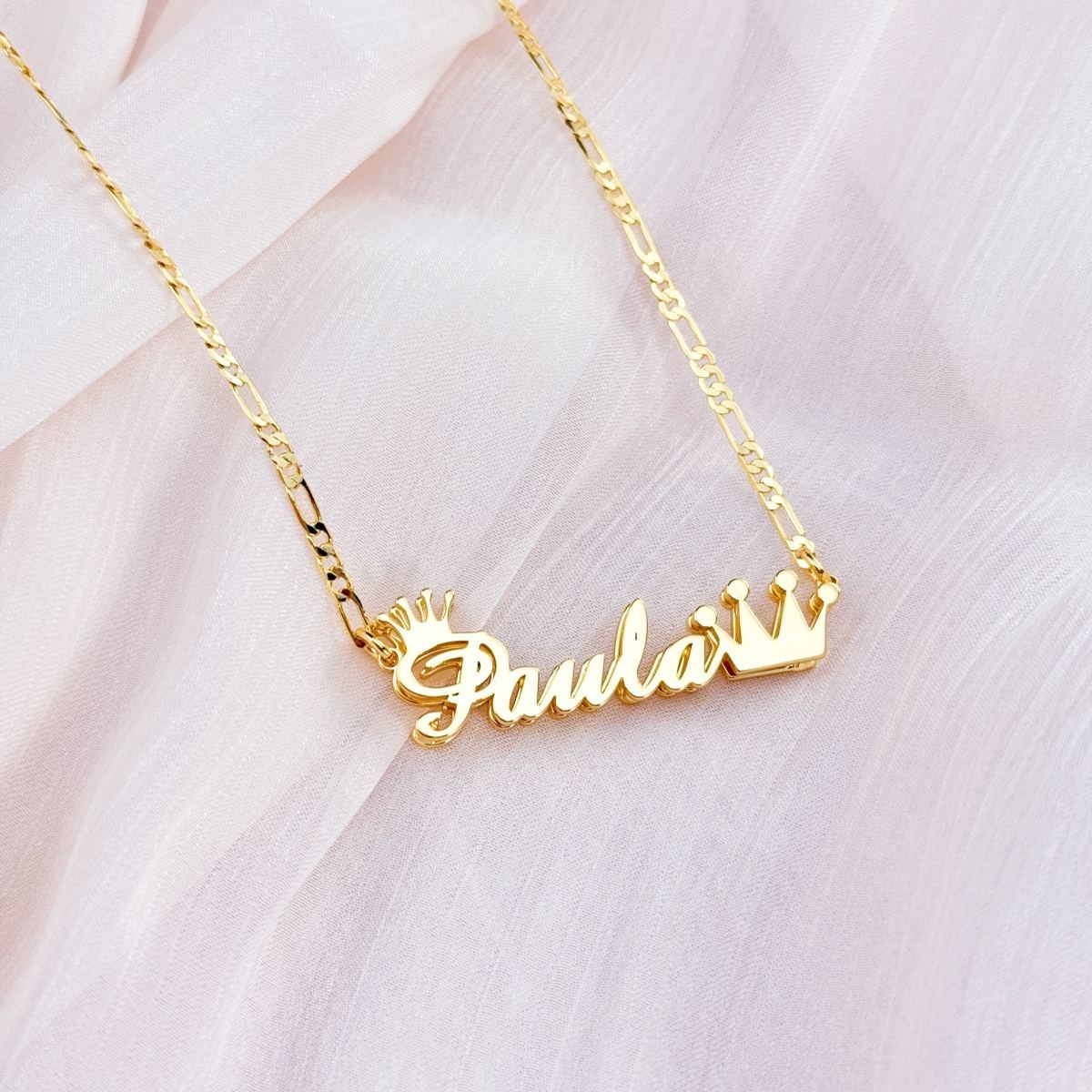 Personalized Doubla Plate Crown Name Necklace Gold Plated
