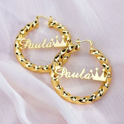 Crown Name Jewerlry Set Custom Double Layer Name Necklace And Name Earrings 