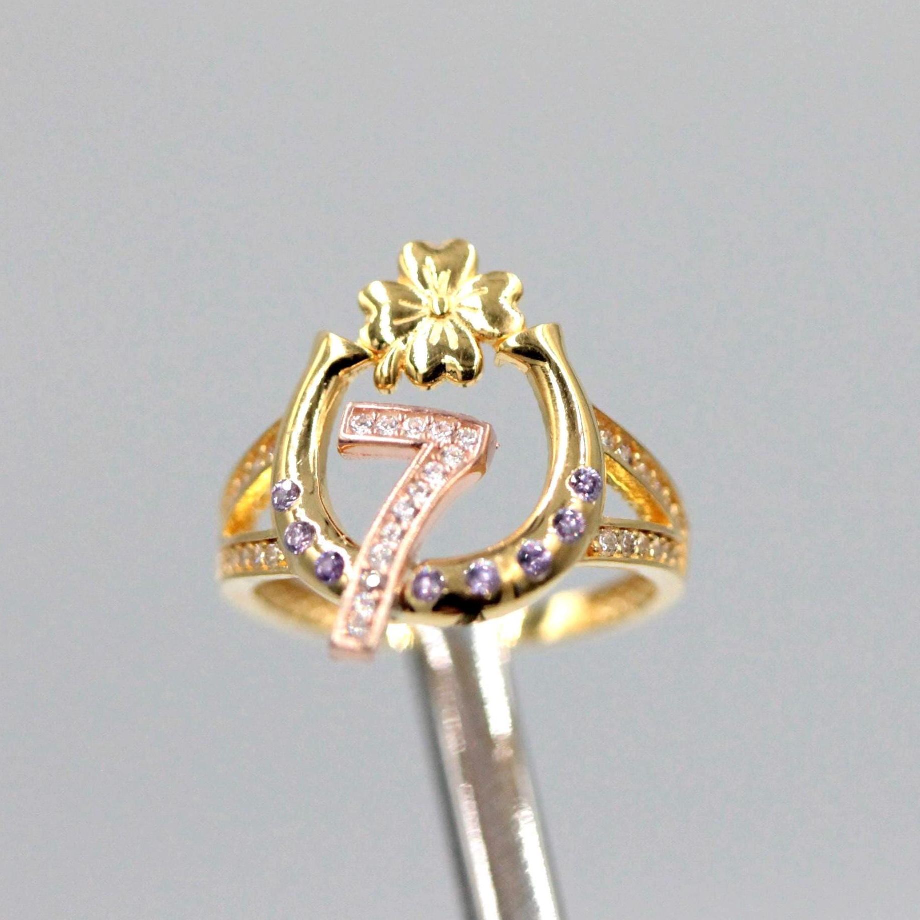 Amethyst Lucky Ring Clover Seven Timeless Jewelry
