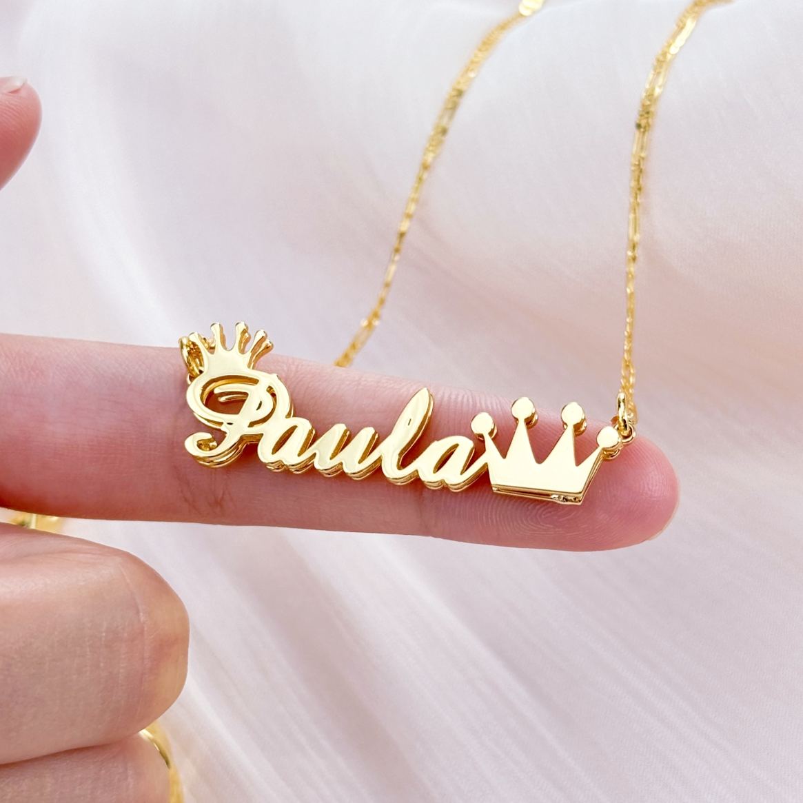 Personalized Doubla Plate Crown Name Necklace Gold Plated