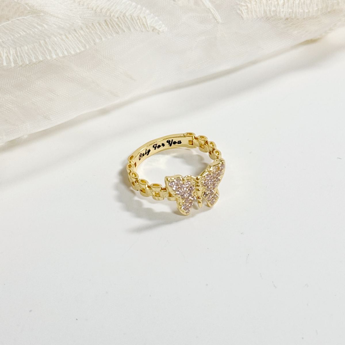 RX Style Watch Band Pink Butterfly Ring Engraved Ring Custom Rings