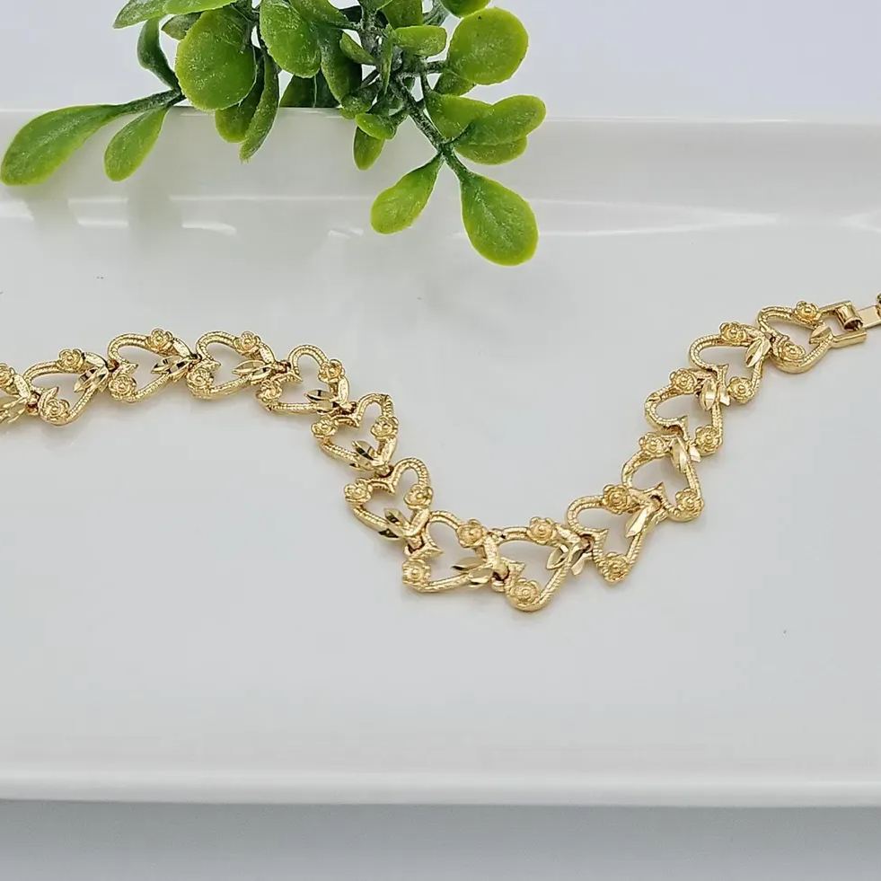 Vintage Style Hollow Hearts & Roses Bracelet Gold Plated Bracelet