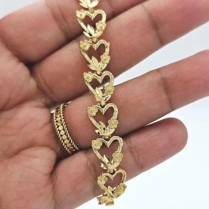 Vintage Style Hollow Hearts & Roses Bracelet Gold Plated Bracelet