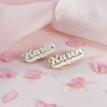 Double Layer Two Tone Personalized Custom Name Stud Earrings with Heart