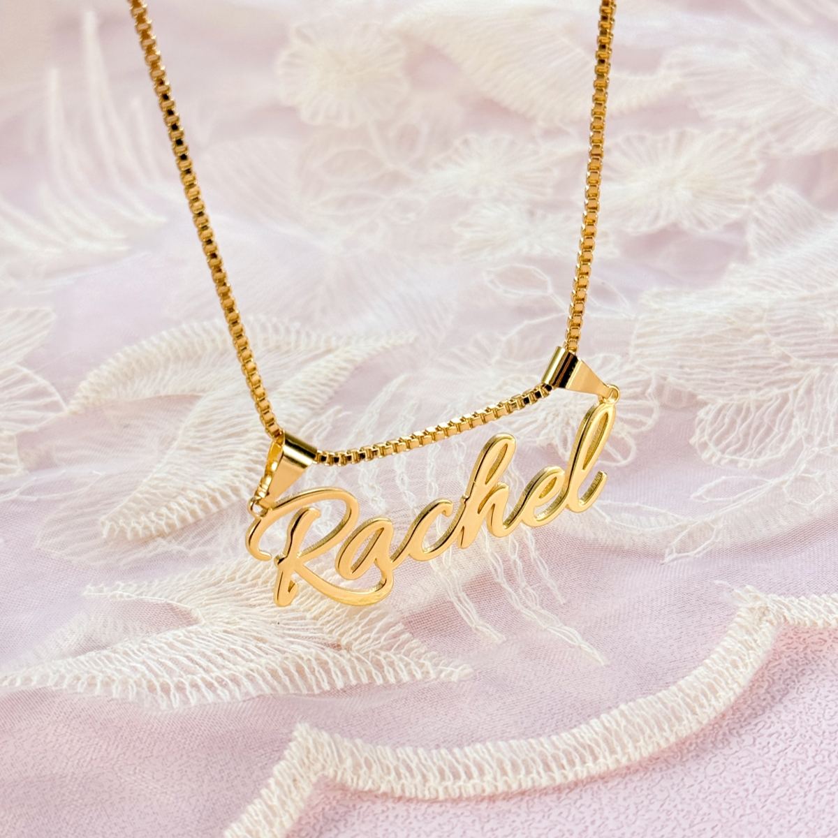 Box Chain Gold Plated Nameplate Pendant Personalized Necklace