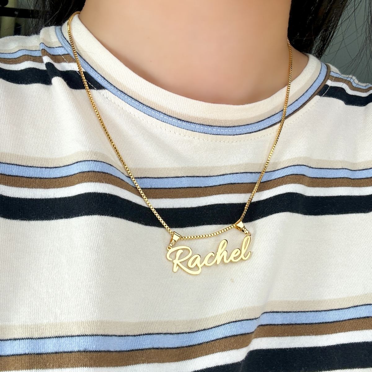 Box Chain Gold Plated Nameplate Pendant Personalized Necklace