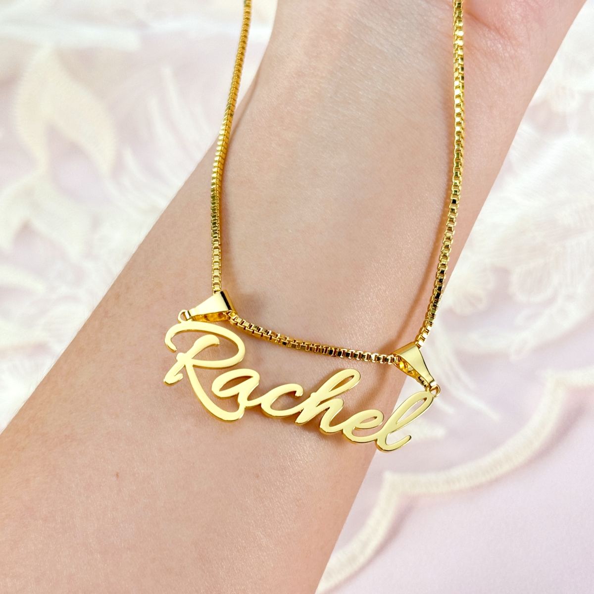 Box Chain Gold Plated Nameplate Pendant Personalized Necklace