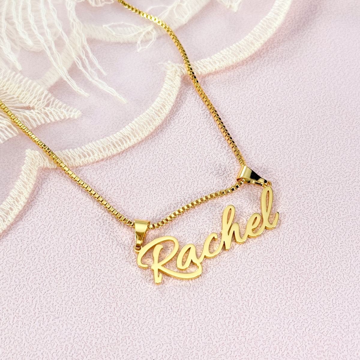 Box Chain Gold Plated Nameplate Pendant Personalized Necklace