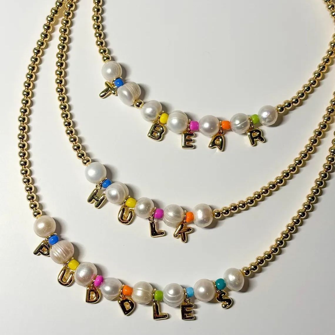 Letter Pendants Girly Pearl Beaded Necklace Personalized Name Necklace For Kids 